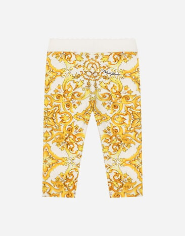 Dolce & Gabbana Leggings aus Interlock mit gelbem Majolika-Print Drucken L23DI5FI5JW