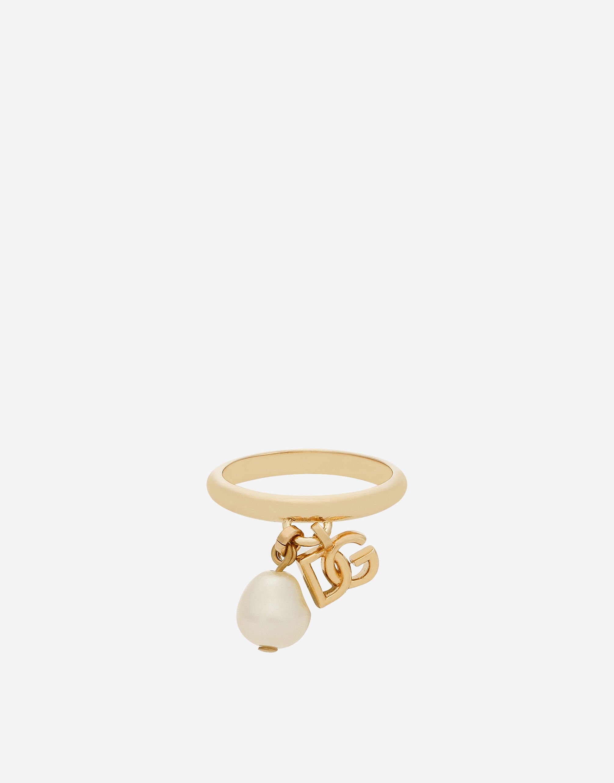 Dolce & Gabbana Обручальное кольцо с логотипом DG и жемчужиной золотой WEQ6M5W1111