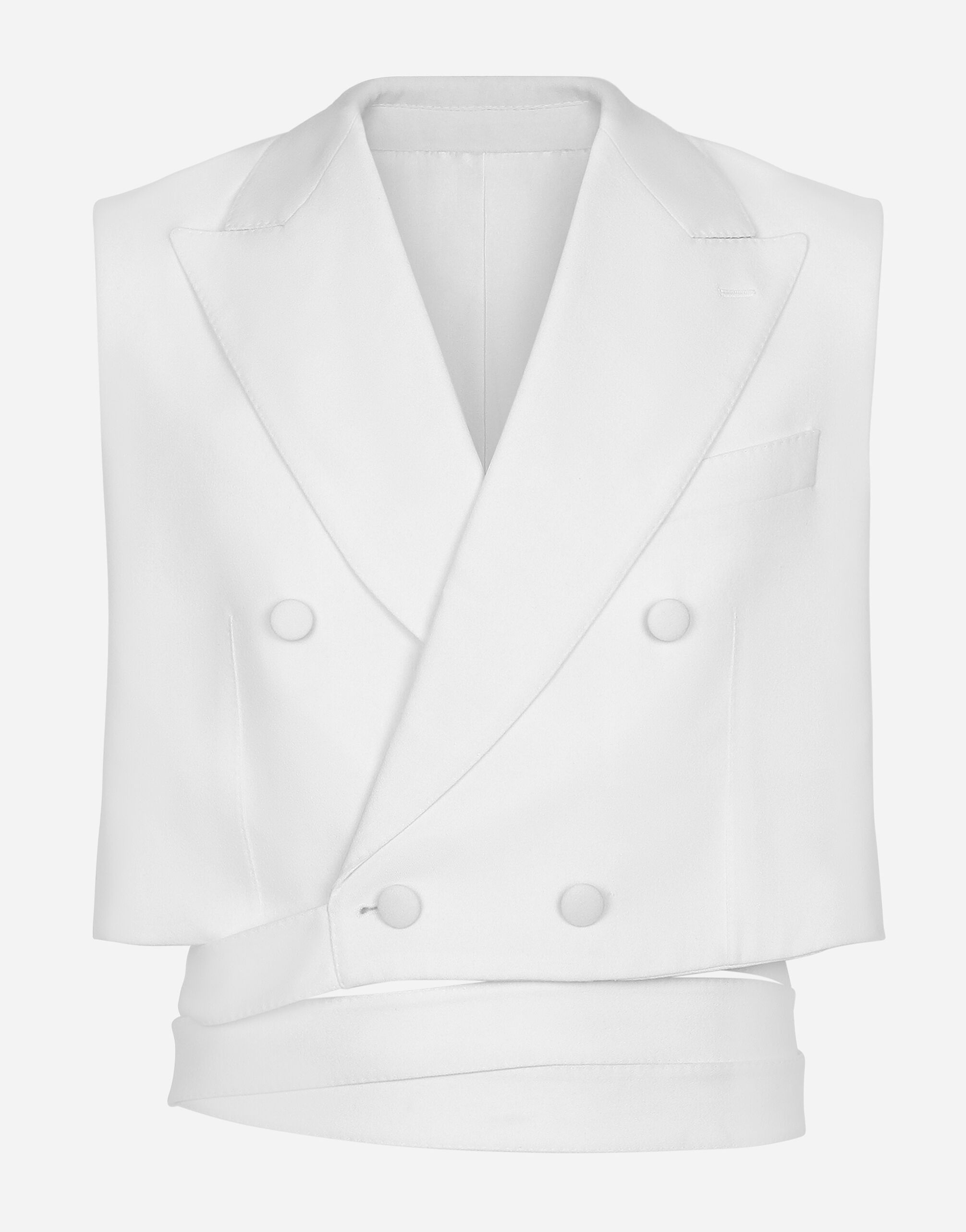 Dolce & Gabbana Gilet doppiopetto corto in lana con cintura Bianco GKAHMTFUTBT