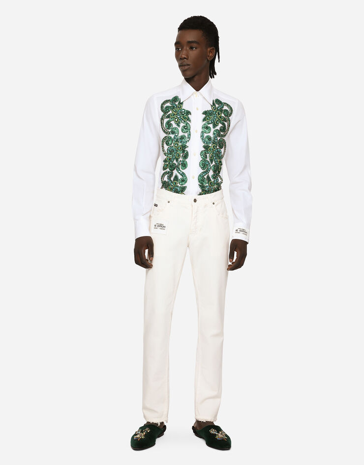 Dolce & Gabbana Camicia in popeline di cotone con ricamo Bianco G5KO2ZFU5T9