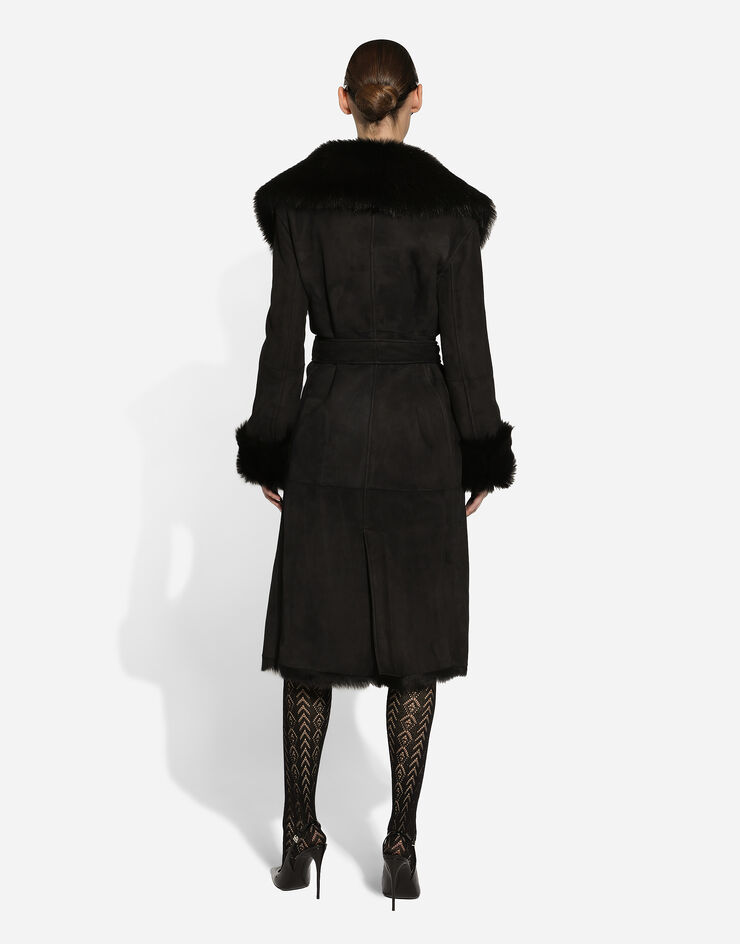 Dolce & Gabbana Manteau en agneau retourné avec ceinture Noir F0E2SLFUP87