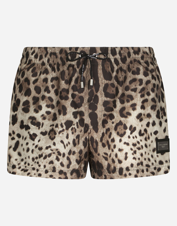 Short swim trunks with leopard print in Animal Print for | Dolce ...