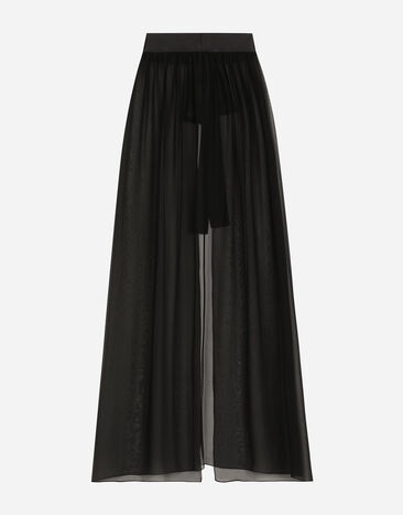 Dolce & Gabbana Long silk chiffon skirt with belt Black F4C0ATFU1AT