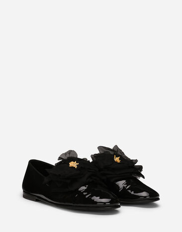 Dolce & Gabbana Patent leather slippers with flower appliqué Black A50645A3G48