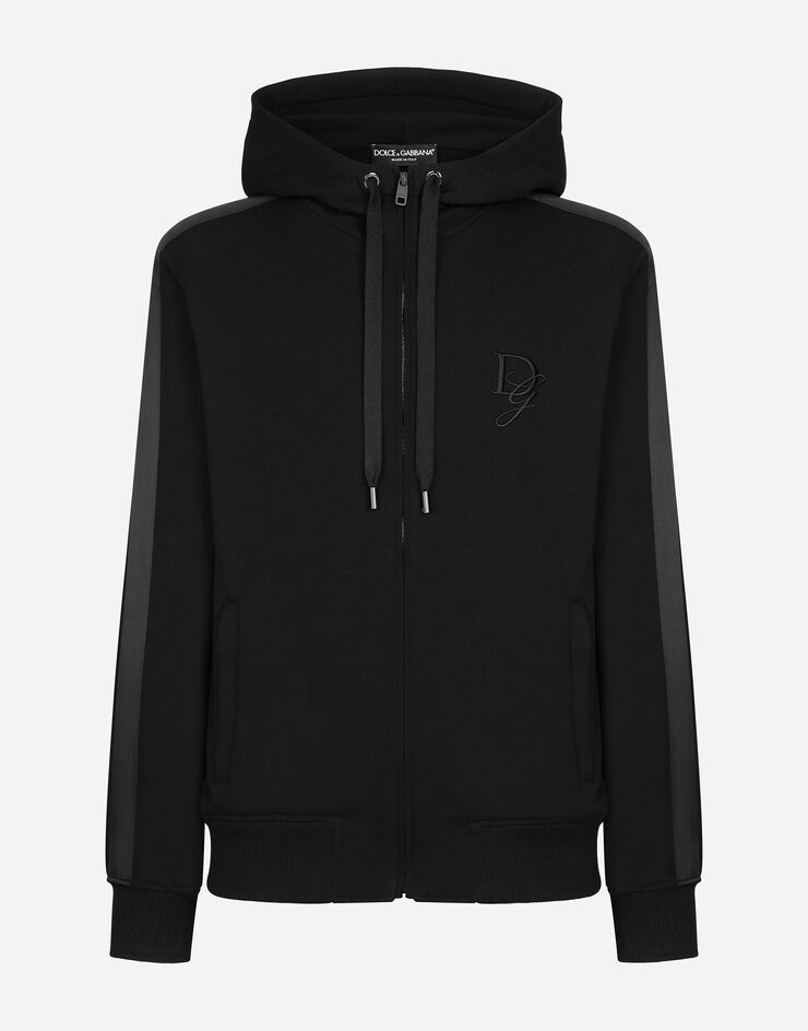 Dolce & Gabbana Cotton jersey hoodie with DG embroidery Black G9BFZZG7N4R