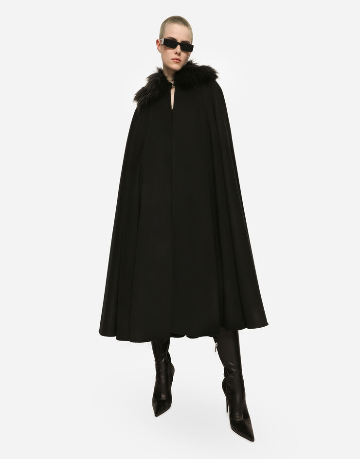 Dolce & Gabbana Mantella con collo in eco pelliccia Black F0V9CTFU3QZ