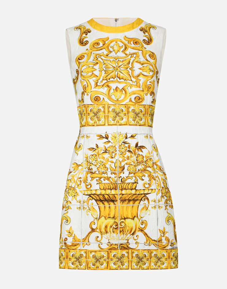 Dolce & Gabbana Короткое платье из парчи с принтом майолики Отпечатки F68A8TFPTAH