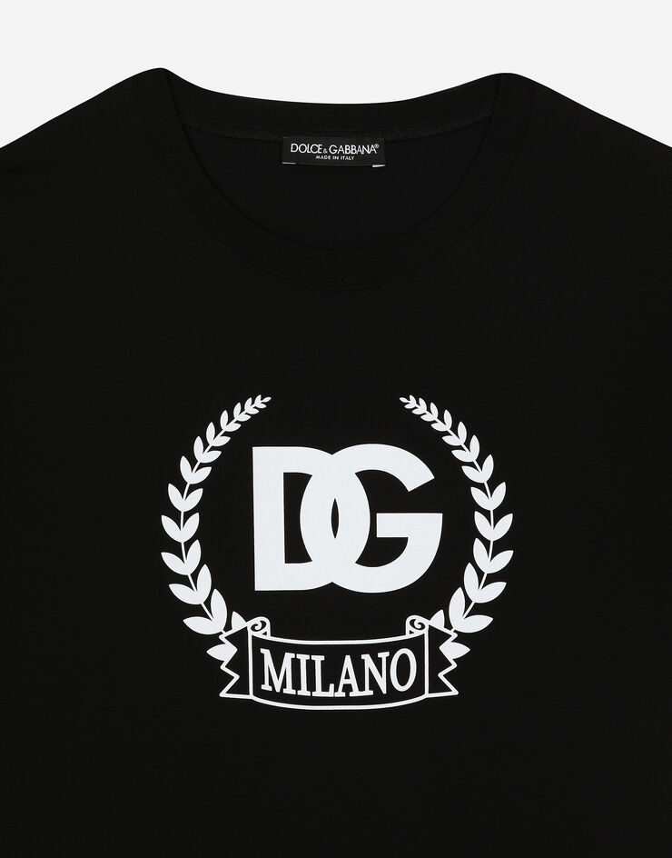 Dolce & Gabbana T-shirt manica corta in cotone stampa DG Nero G8RN8TG7M8U