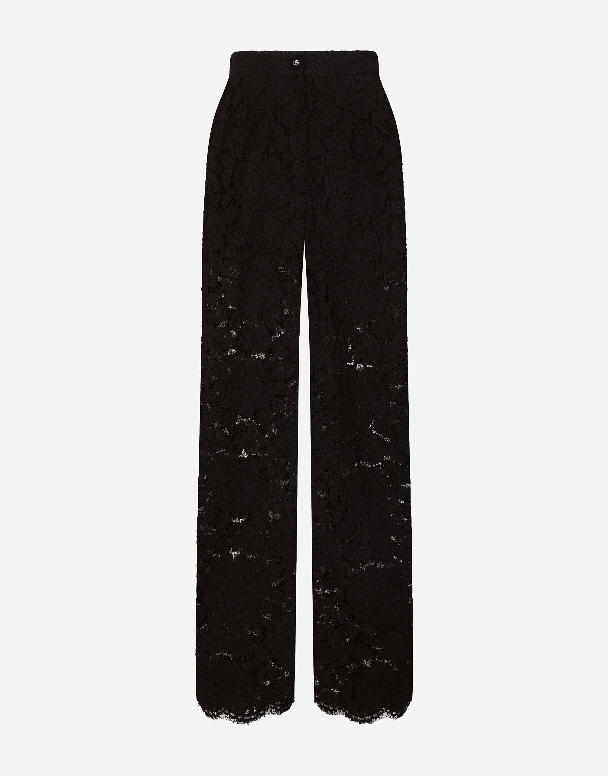 ${brand} Pantalon patte d’éph en dentelle cordonnet florale à logo DG ${colorDescription} ${masterID}