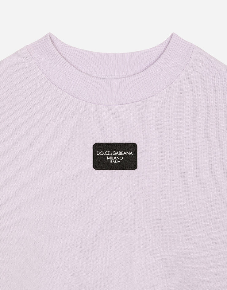 Dolce & Gabbana Round-neck jersey with logo tag Lilac L5JWBEG7N0O