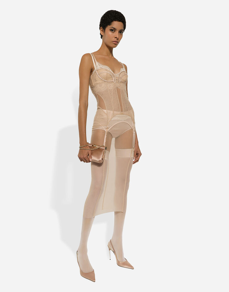 Dolce & Gabbana Vestido longuette de tul con detalles estilo corsé Rosa F6JBBTFLRDA