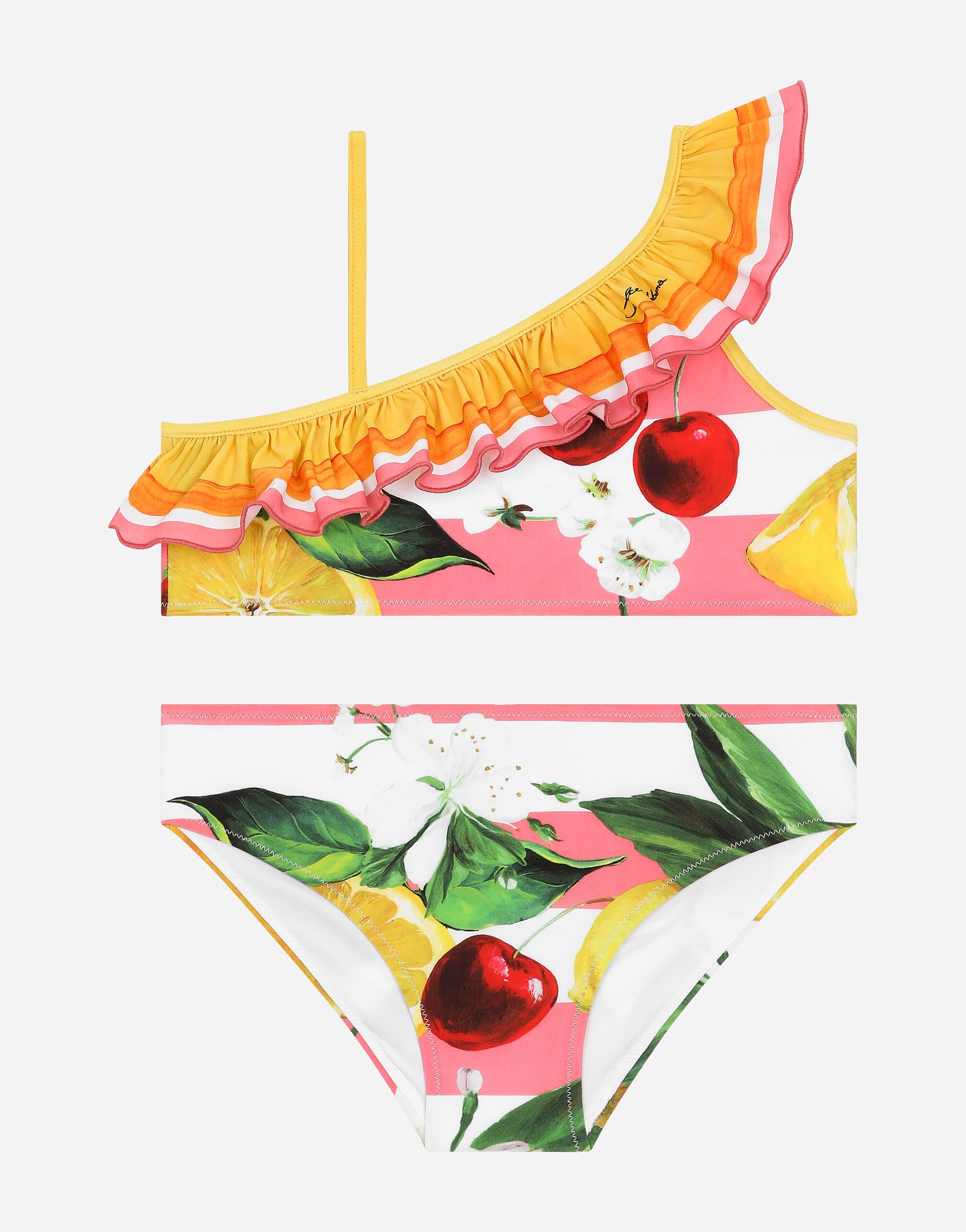 Dolce & Gabbana Spandex 2-piece swimsuit with lemon and cherry print Print LB7A22HI1T5