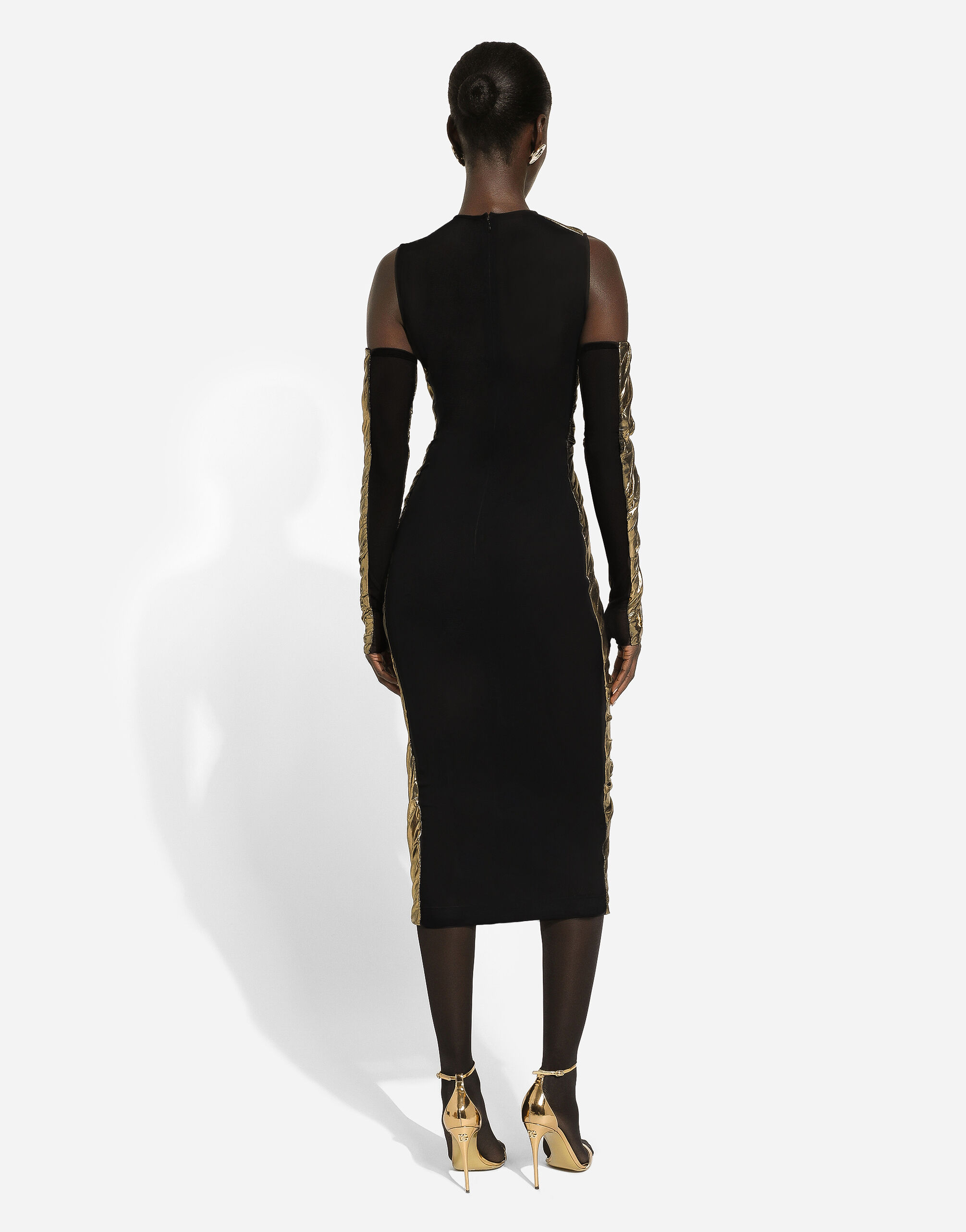 Dolce&Gabbana Foiled organzine calf-length dress with gloves female Gold