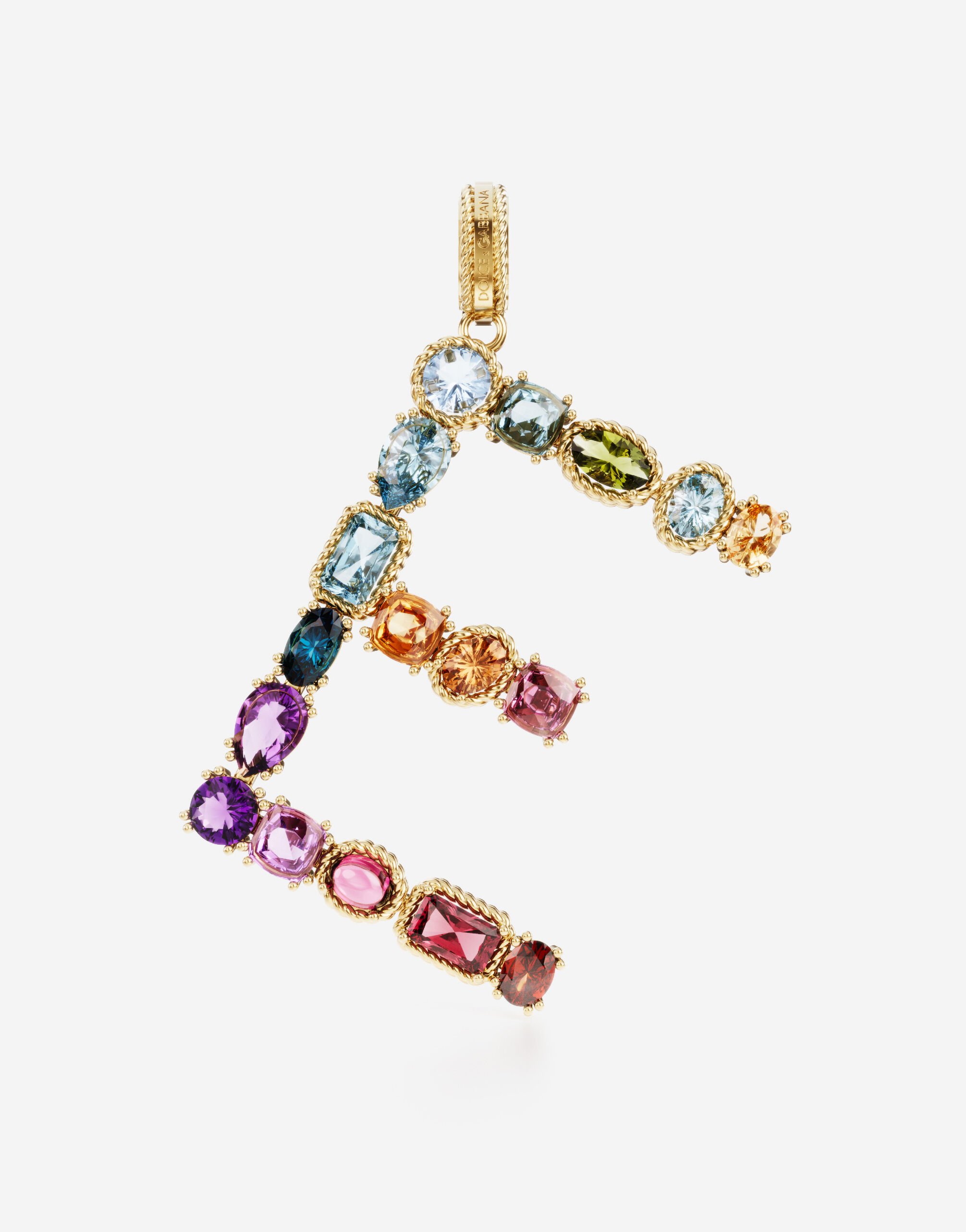 Dolce & Gabbana Rainbow alphabet E 18 kt yellow gold charm with multicolor fine gems Gold WRMR1GWMIXS