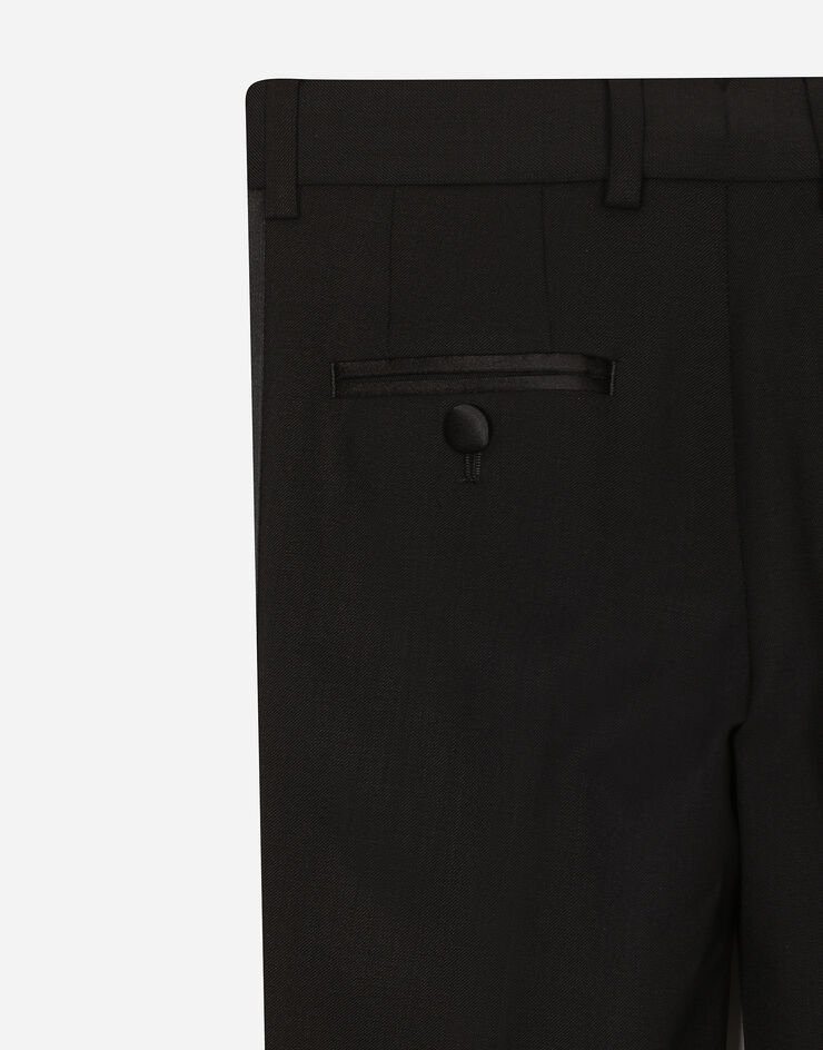 Dolce & Gabbana Pantalón clásico en mezcla de lana y raso duquesa Negro L44P64FUBE7