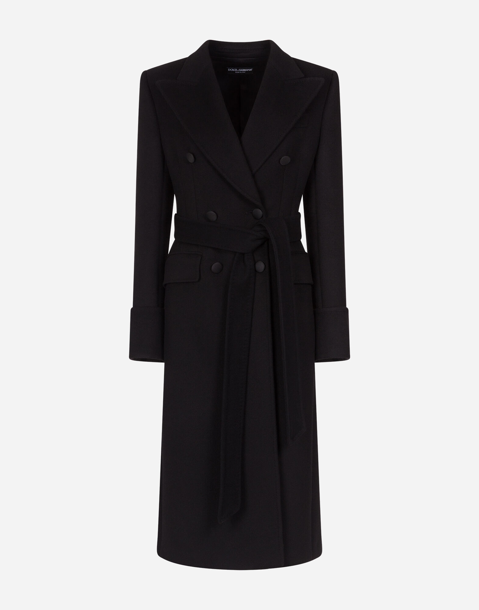 Double-breasted woolen cloth belted coat