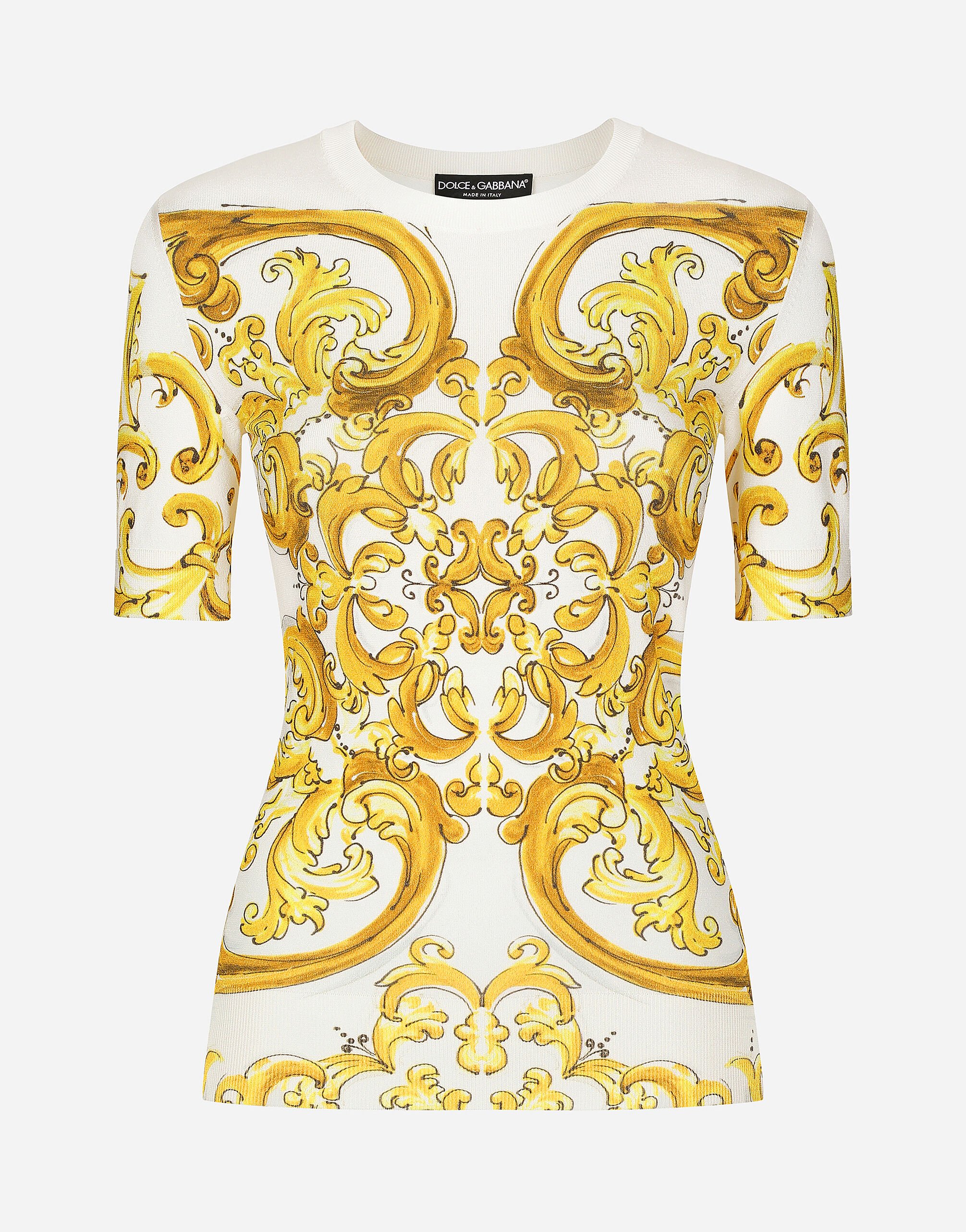 Dolce & Gabbana Short-sleeved majolica-print stretch viscose sweater Print FXV07TJAHKG
