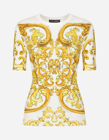 Dolce & Gabbana Short-sleeved majolica-print stretch viscose sweater Print FXX31TJBSJF