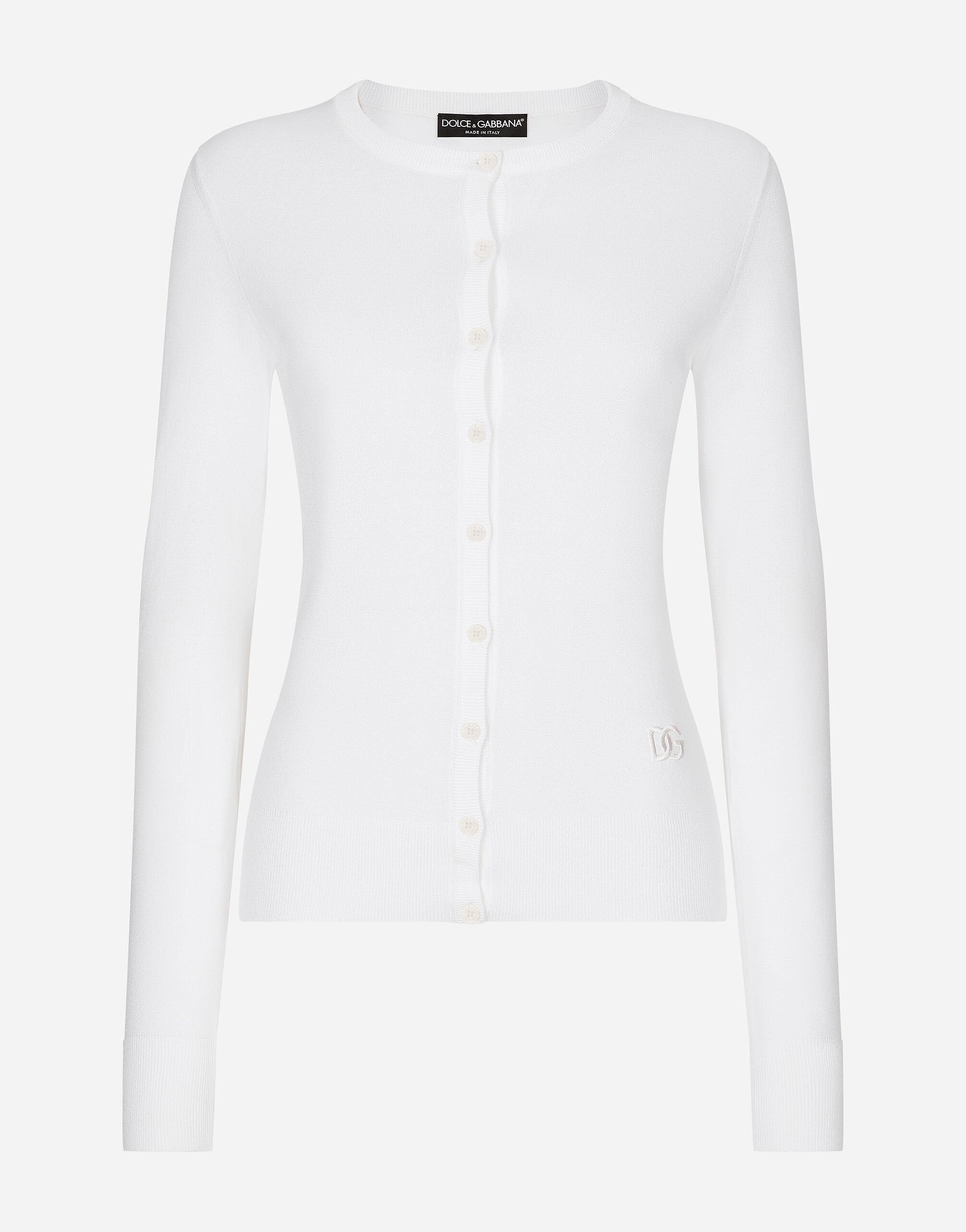 Dolce & Gabbana Silk round-neck cardigan White FXW12TJFMEB