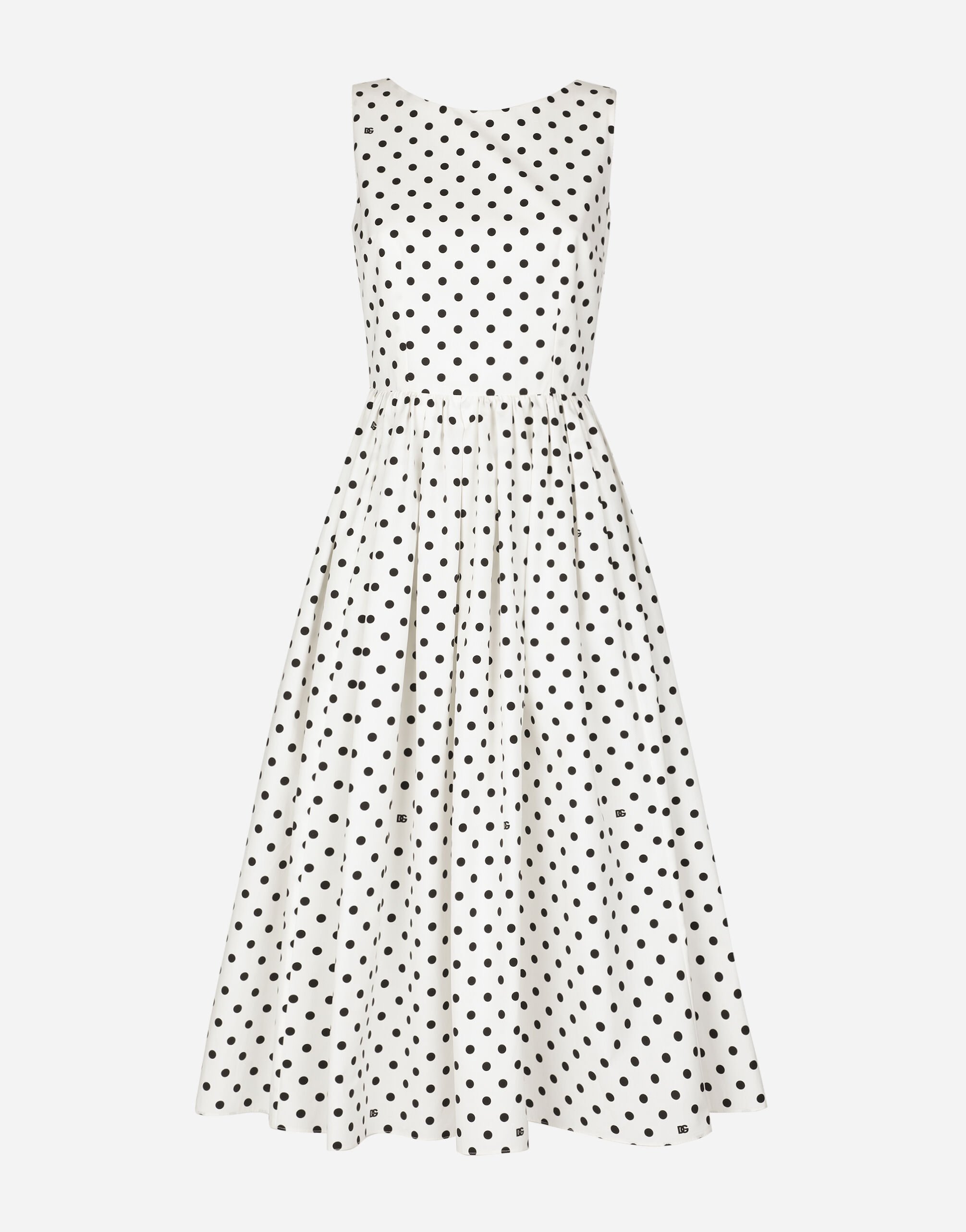 Dolce & Gabbana Vestido plato longuette de algodón con estampado de lunares Negro F290XTFU28D