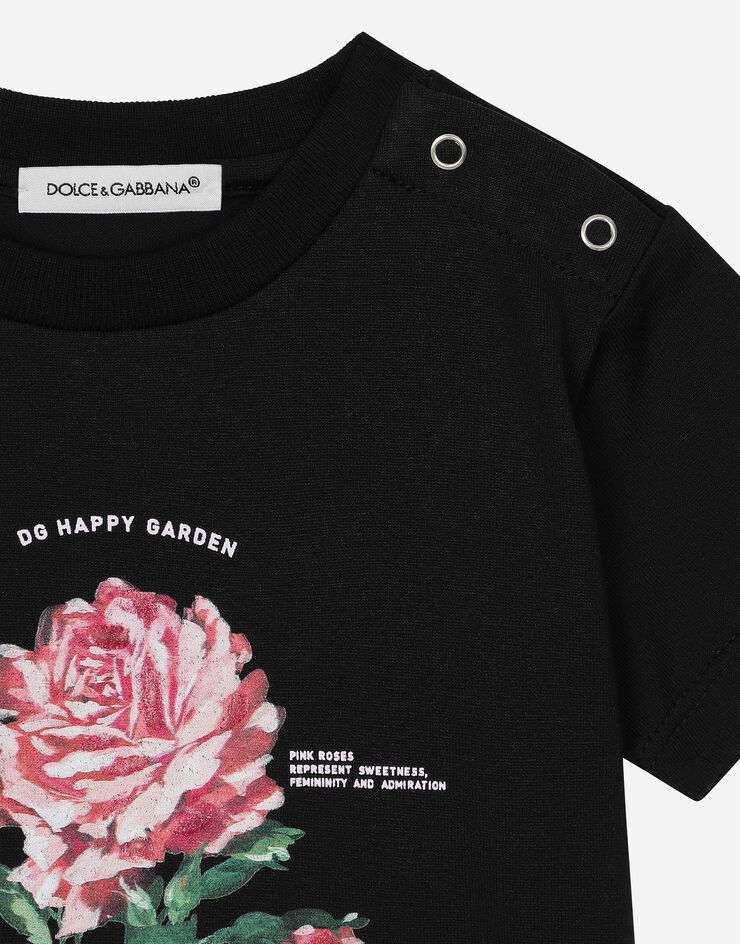 Dolce & Gabbana Jersey T-shirt with Dolce&Gabbana logo and rose Black L2JTKTG7N0U