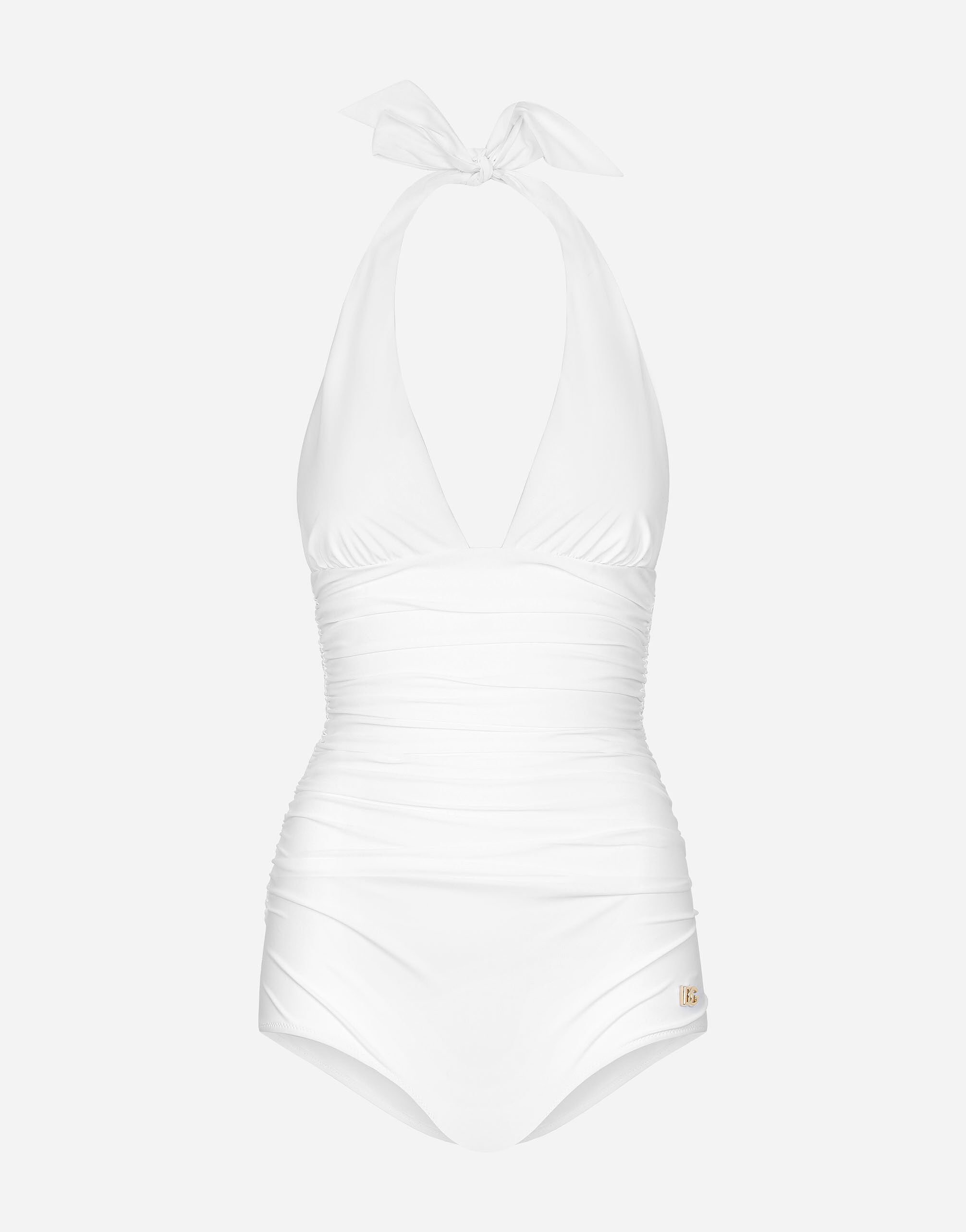 Dolce & Gabbana One-piece swimsuit with plunging neckline White O8A28JONR29