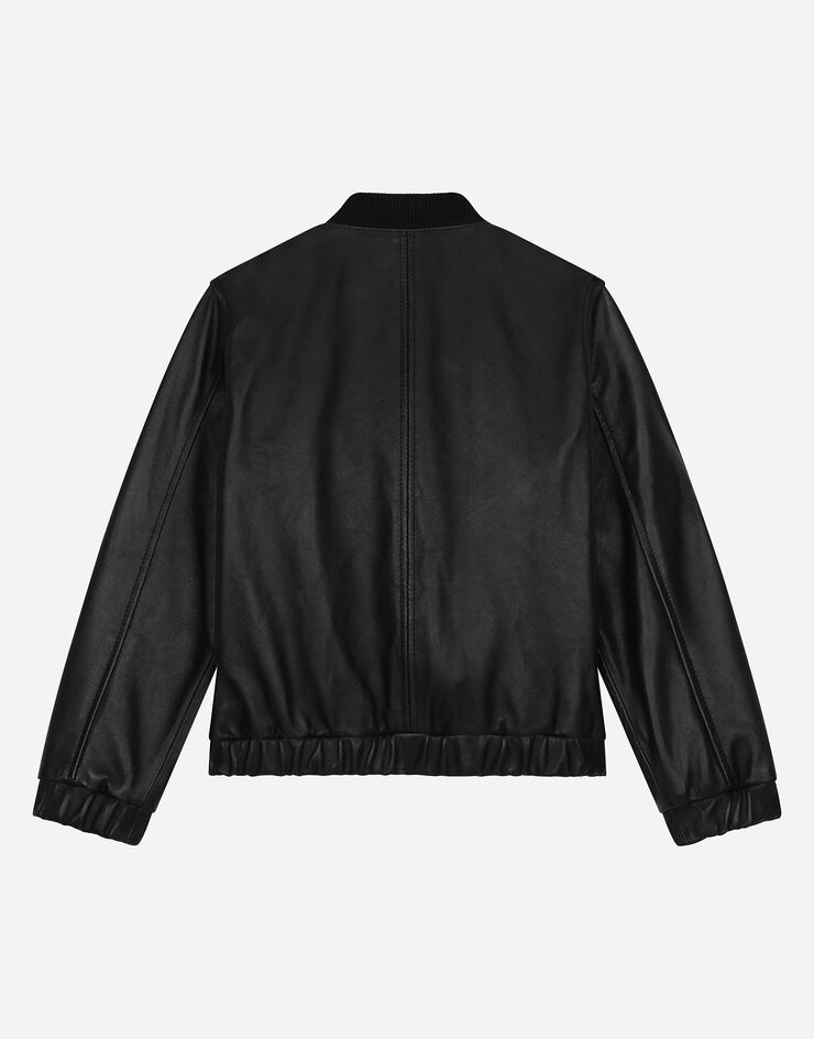 Dolce & Gabbana Bomber en cuir nappa avec plaquette à logo Noir L42B78G7NYR