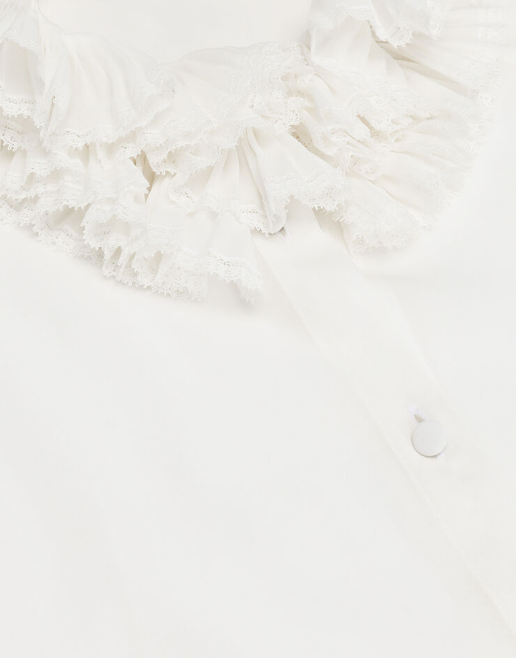 Dolce & Gabbana Bluse aus Georgette mit plissierten Details an Kragen und Ärmelabschluss White F5S22TFUAFU