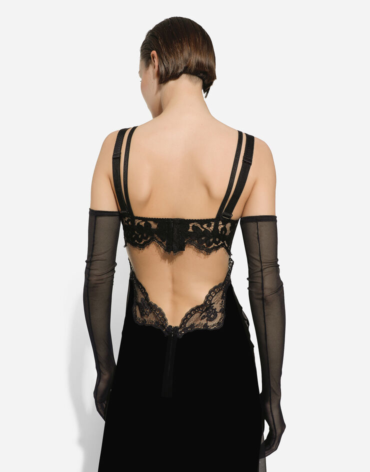 Dolce&Gabbana Long silk chiffon dress with lace body 黑 F6DKITFU1AT