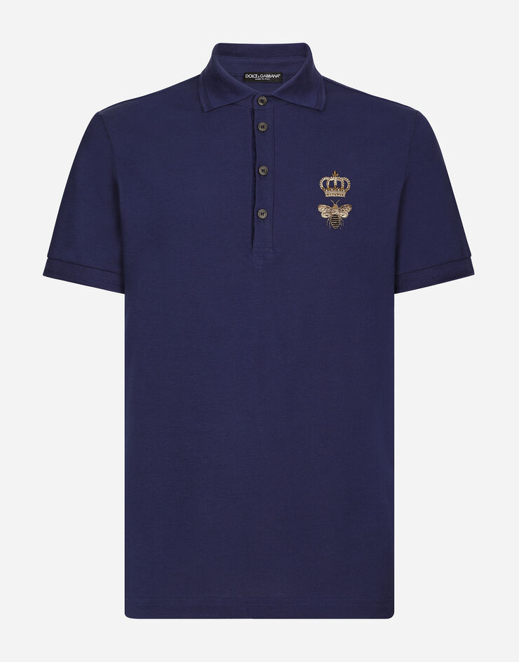 Dolce & Gabbana Cotton piqué polo-shirt with embroidery Blu G8LZ1ZG7WUR