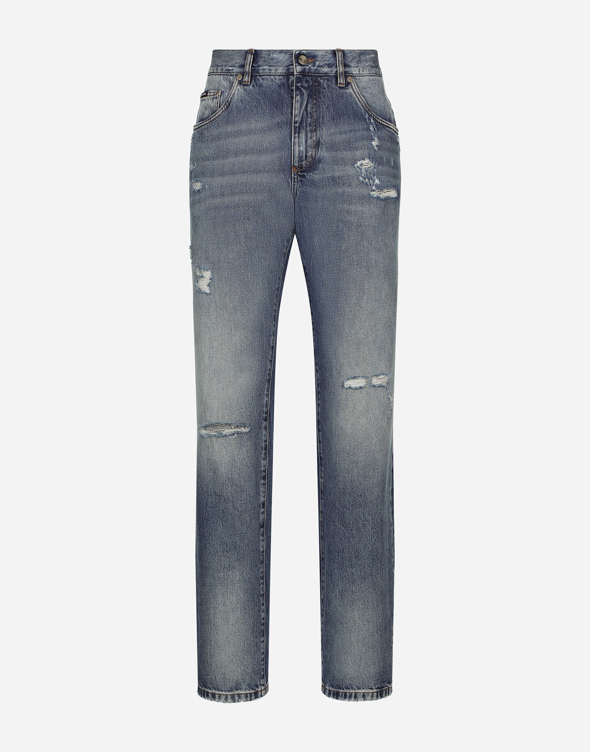 ${brand} Classic blue denim jeans with abrasions ${colorDescription} ${masterID}