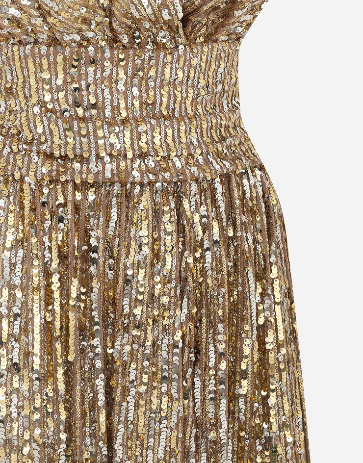 Dolce & Gabbana Langes Paillettenkleid mit Schlitz Gold F6JRATFLSIX