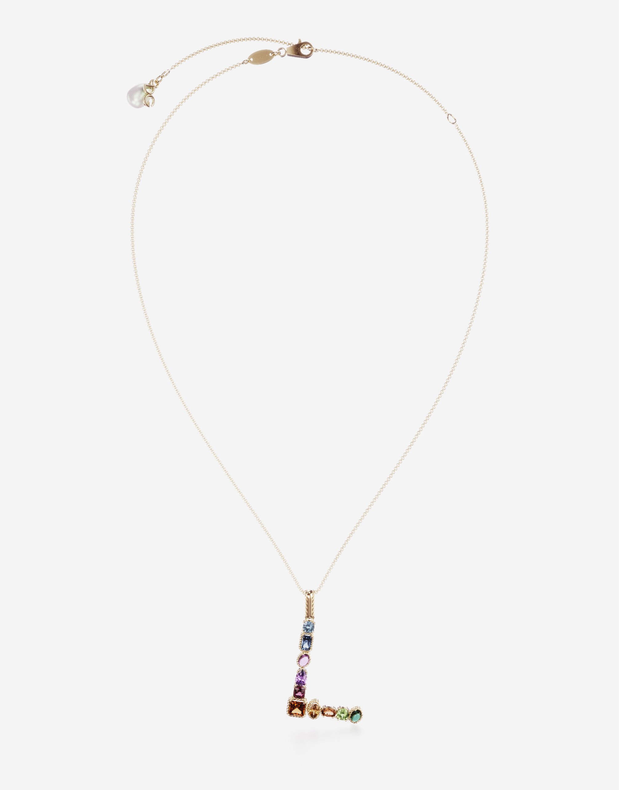 Dolce & Gabbana Rainbow alphabet L pendant in yellow gold with multicolor fine gems Gold WRMR1GWMIXS