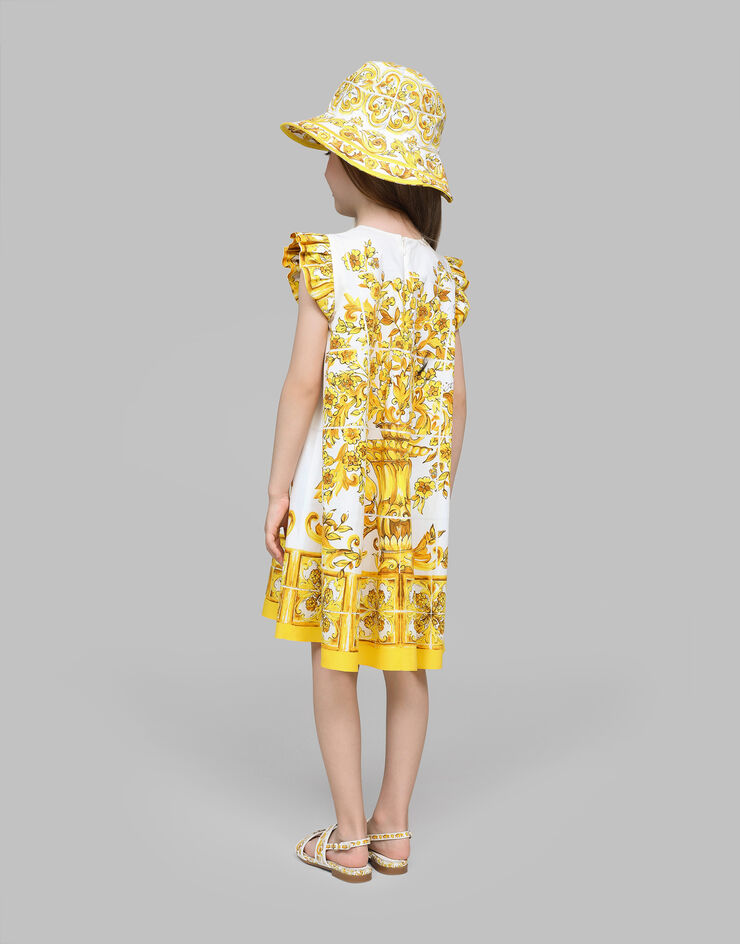 Dolce & Gabbana Kleid aus Popeline mit gelbem Majolika-Print Drucken L53DW2FI5JW