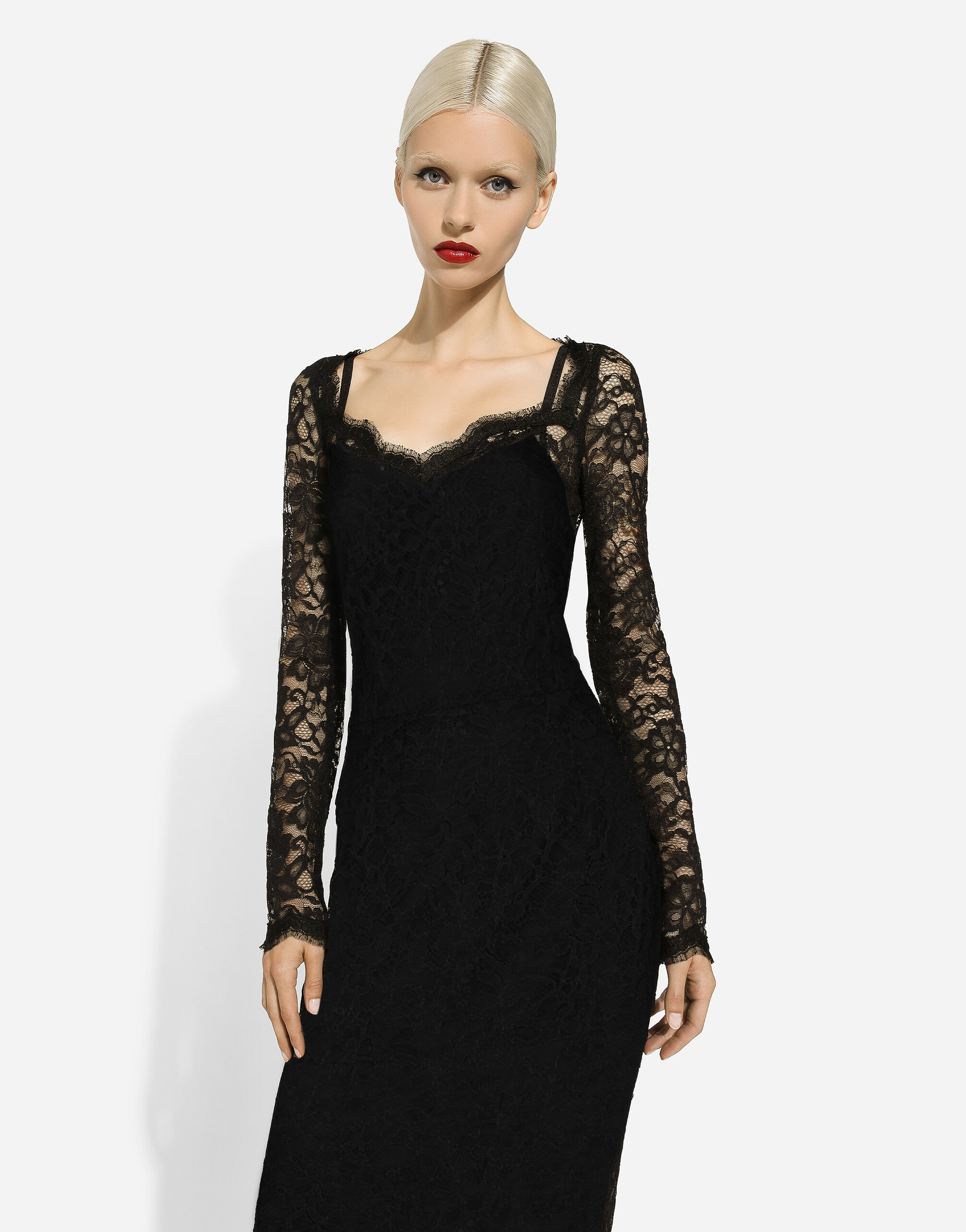 Floral lace midi dress in Black for for Women | Dolceu0026Gabbana® US