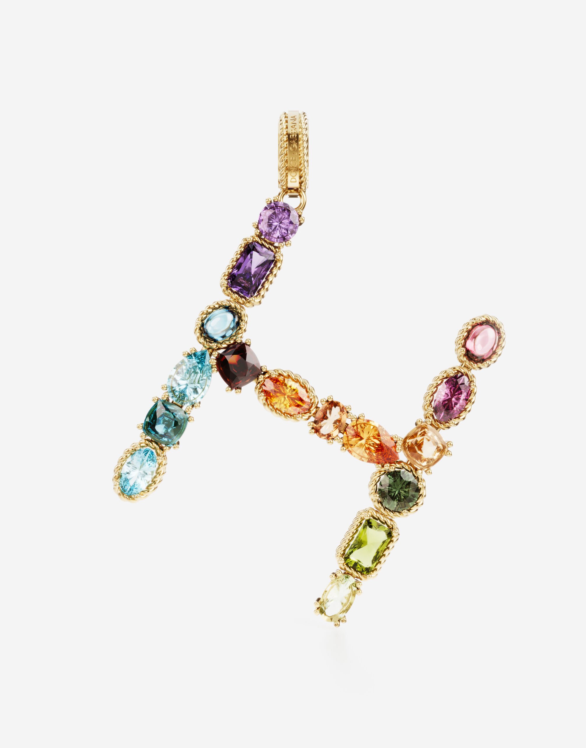Dolce & Gabbana Rainbow alphabet H 18 kt yellow gold charm with multicolor fine gems Gold WRMR1GWMIXS
