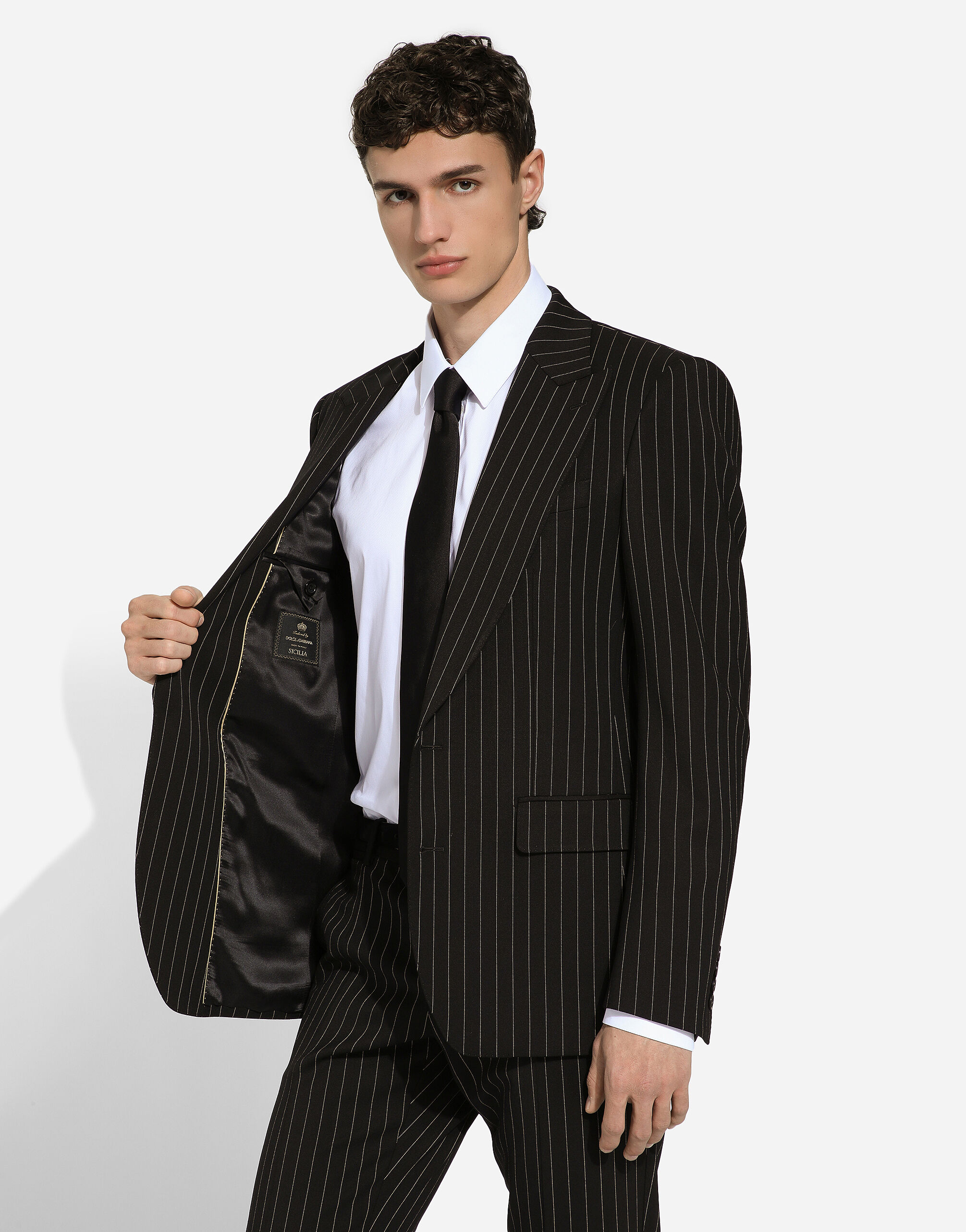 Single-breasted pinstripe stretch wool Sicily-fit suit
