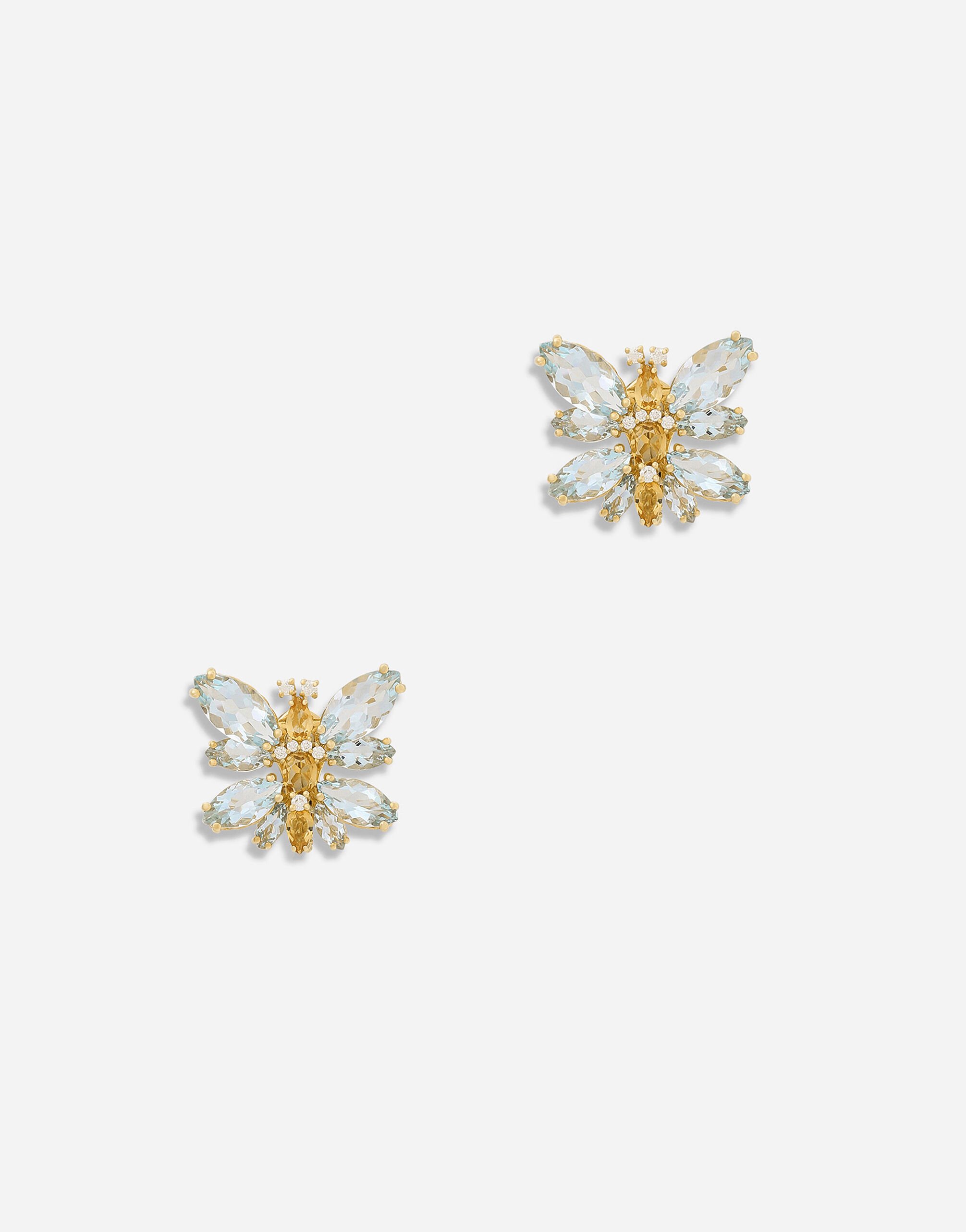 Dolce & Gabbana Ohrringe Spring aus 18-karätigem Gelbgold mit Aquamarin-Schmetterling Weiss WEQA1GWSPBL
