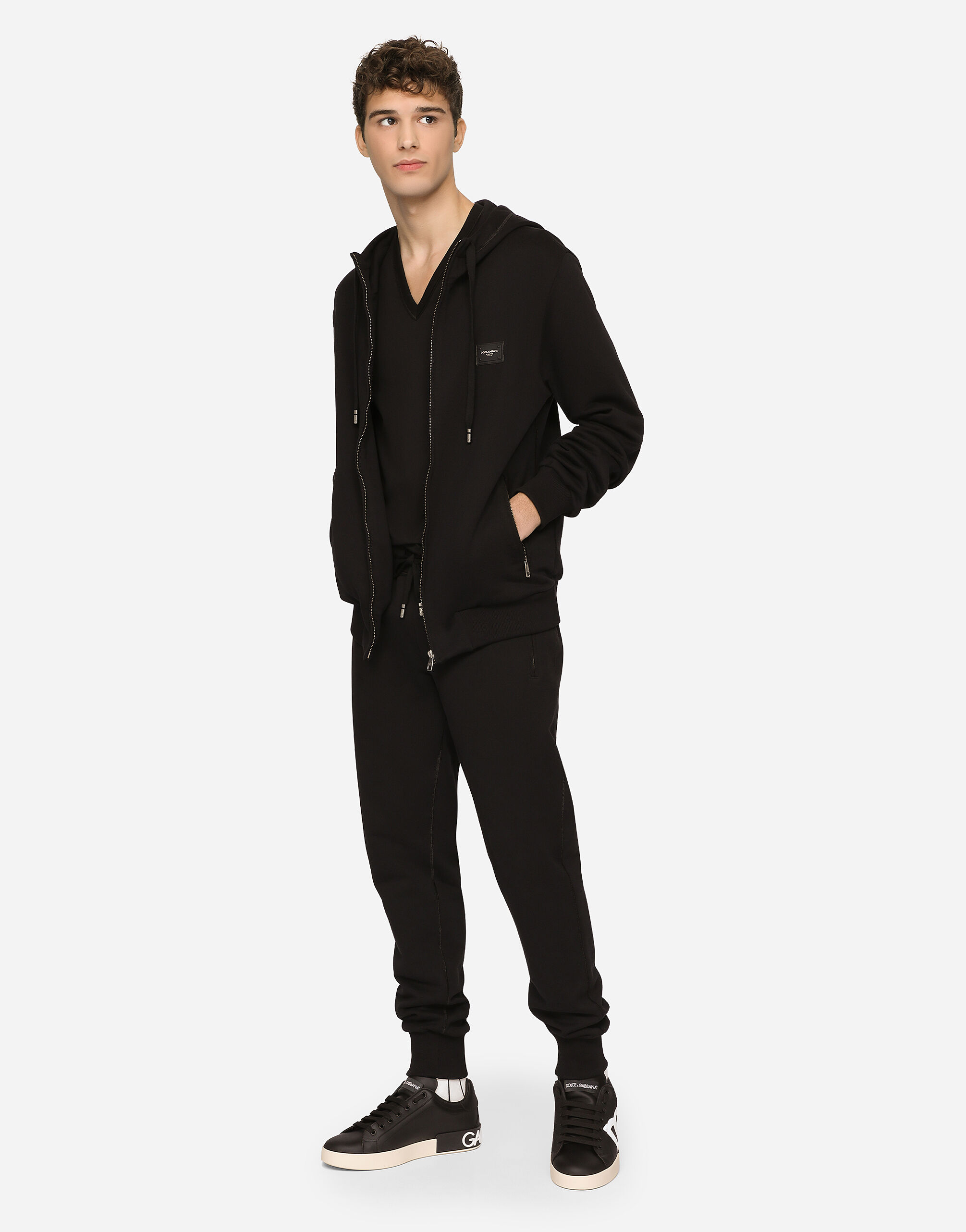 Jersey zip-up hoodie in Black for | Dolce&Gabbana® US