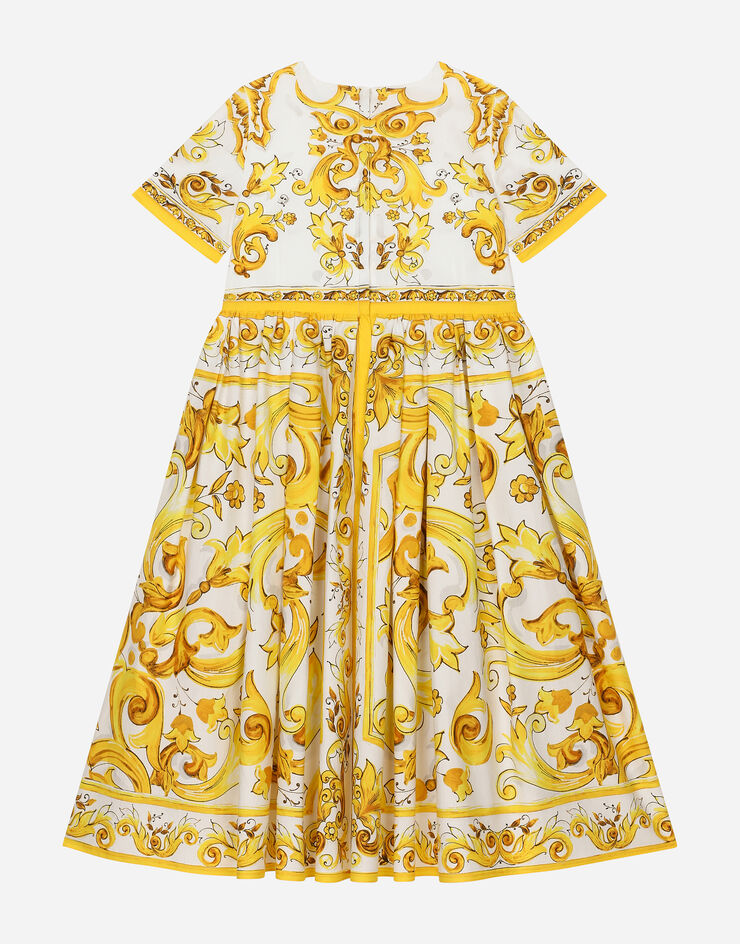 Dolce & Gabbana فستان بوبلين بطبعة ماجوليكا صفراء مطبعة L53DG7G7E9W