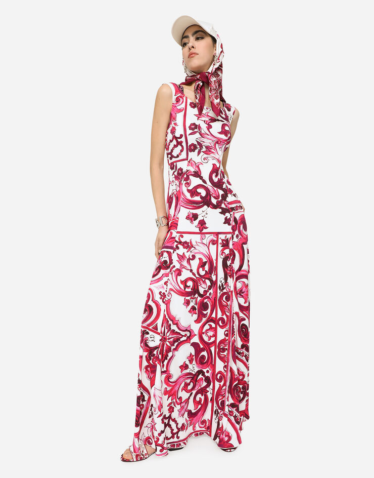 Dolce&Gabbana Long Majolica-print organzine dress Multicolor F6DAOTFS8C0