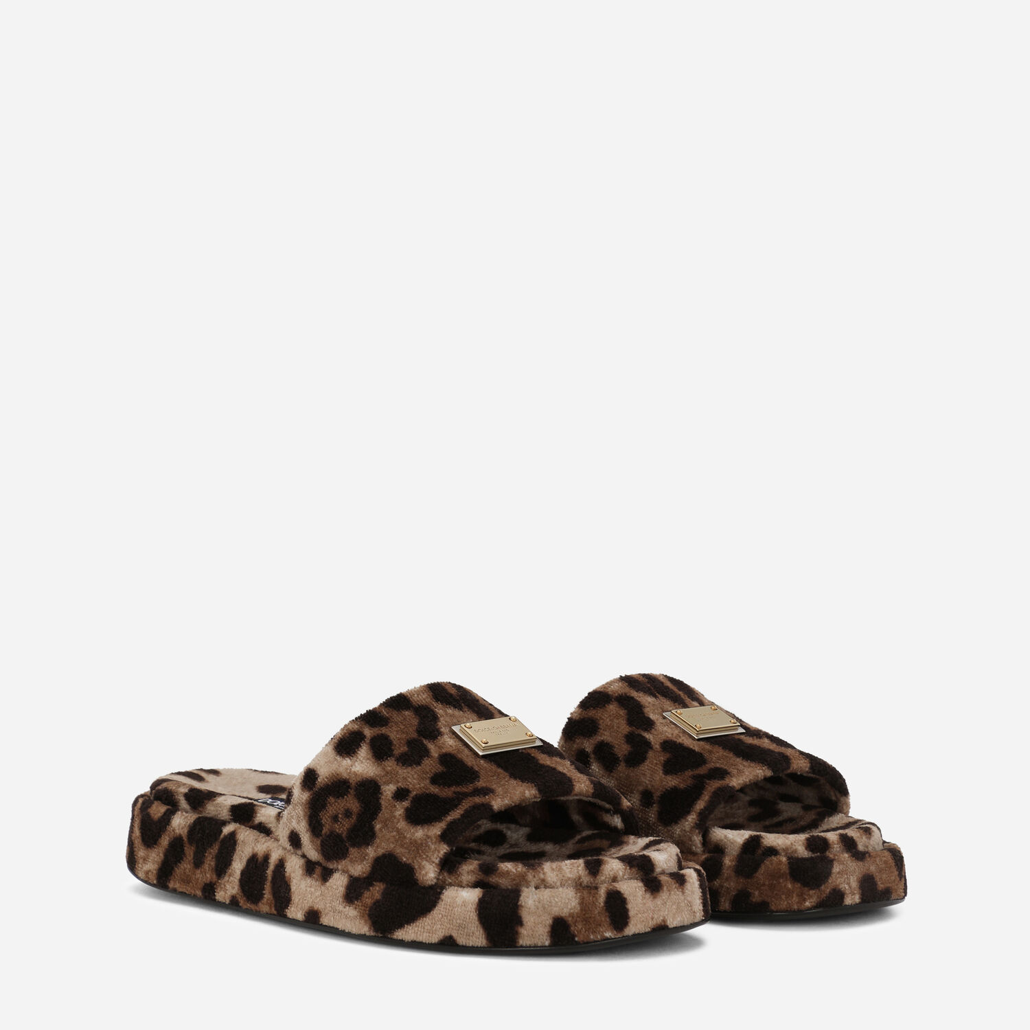 Leopard-print terrycloth sliders Dolce&Gabbana® plating with Print finishes tag US | two with for Animal in