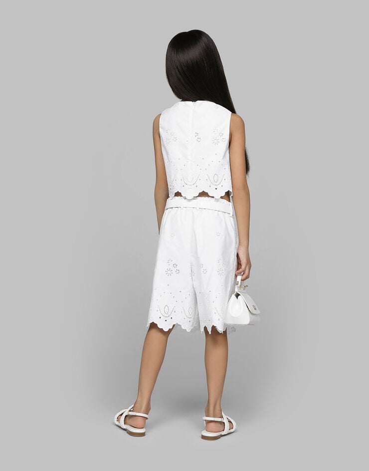 Dolce & Gabbana Pantalón corto de popelina y encaje inglés Blanco L53Q31FG5BL