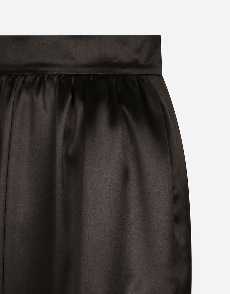 Dolce & Gabbana Long silk satin skirt with slit Black F4CZGTFU1NU