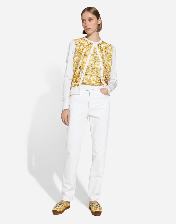 Dolce & Gabbana Sleeveless silk sweater with majolica-print silk twill panel on the front Print FXT06TJBSJE
