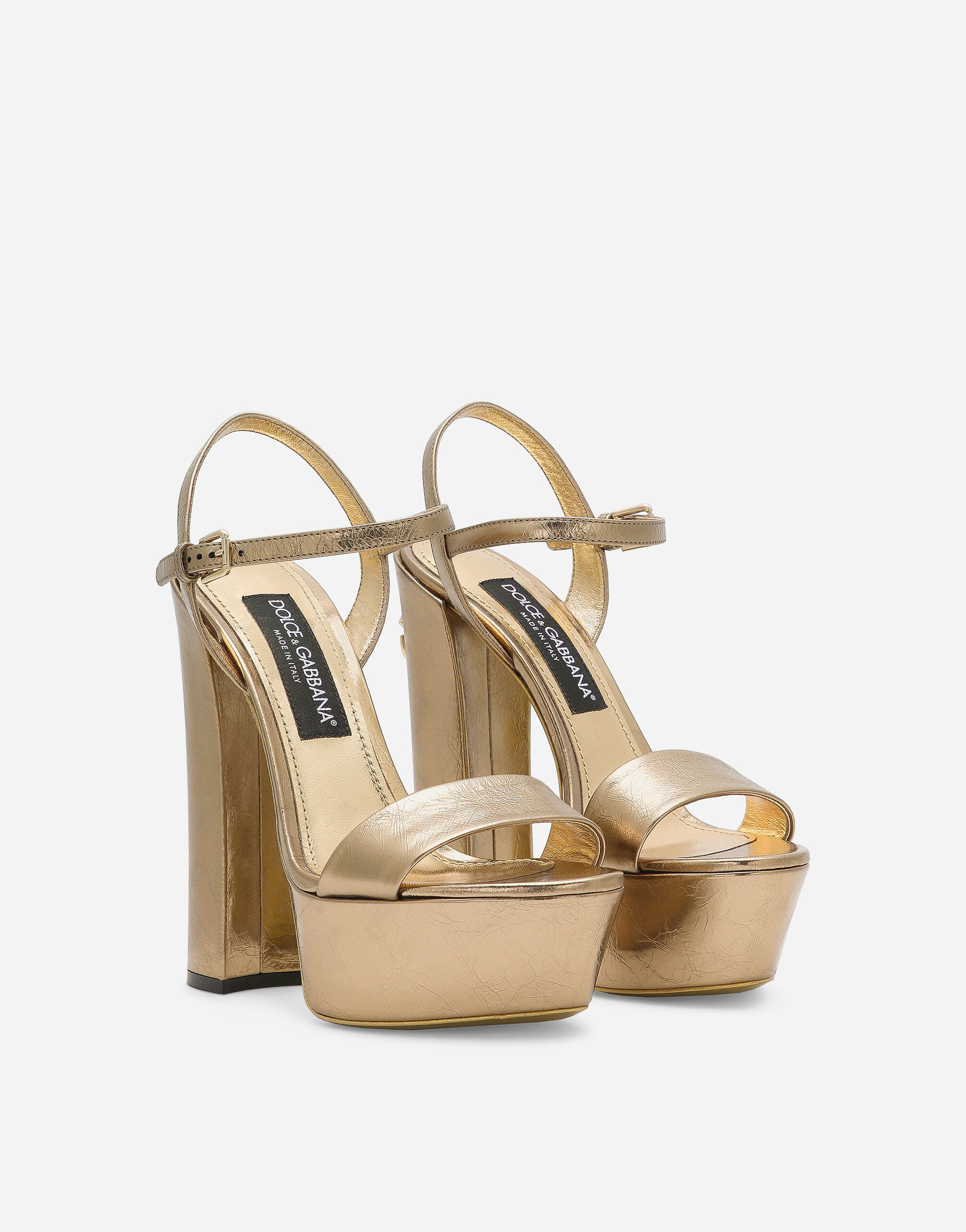 ゴールドのウィメンズ Foiled craquelé calfskin platform sandals 