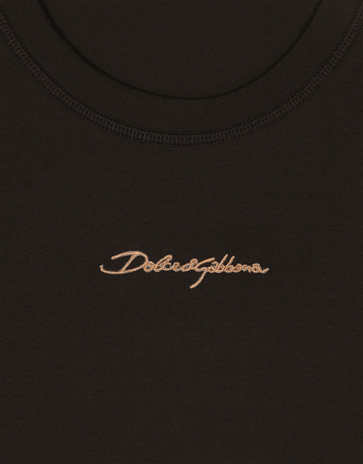 Dolce & Gabbana Camiseta de algodón con logotipo Marrón G8RN8ZG7NUB