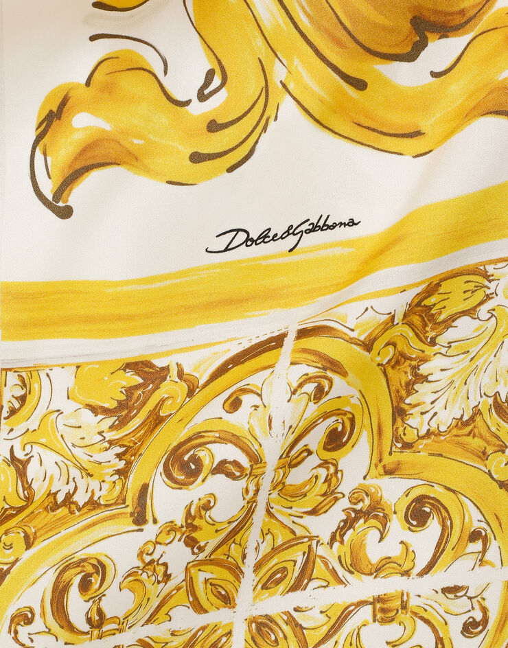 Dolce & Gabbana Vestido midi con cierre anudable al cuello en charmeuse de seda con estampado Maiolica Imprima F6JDGTFHAA4