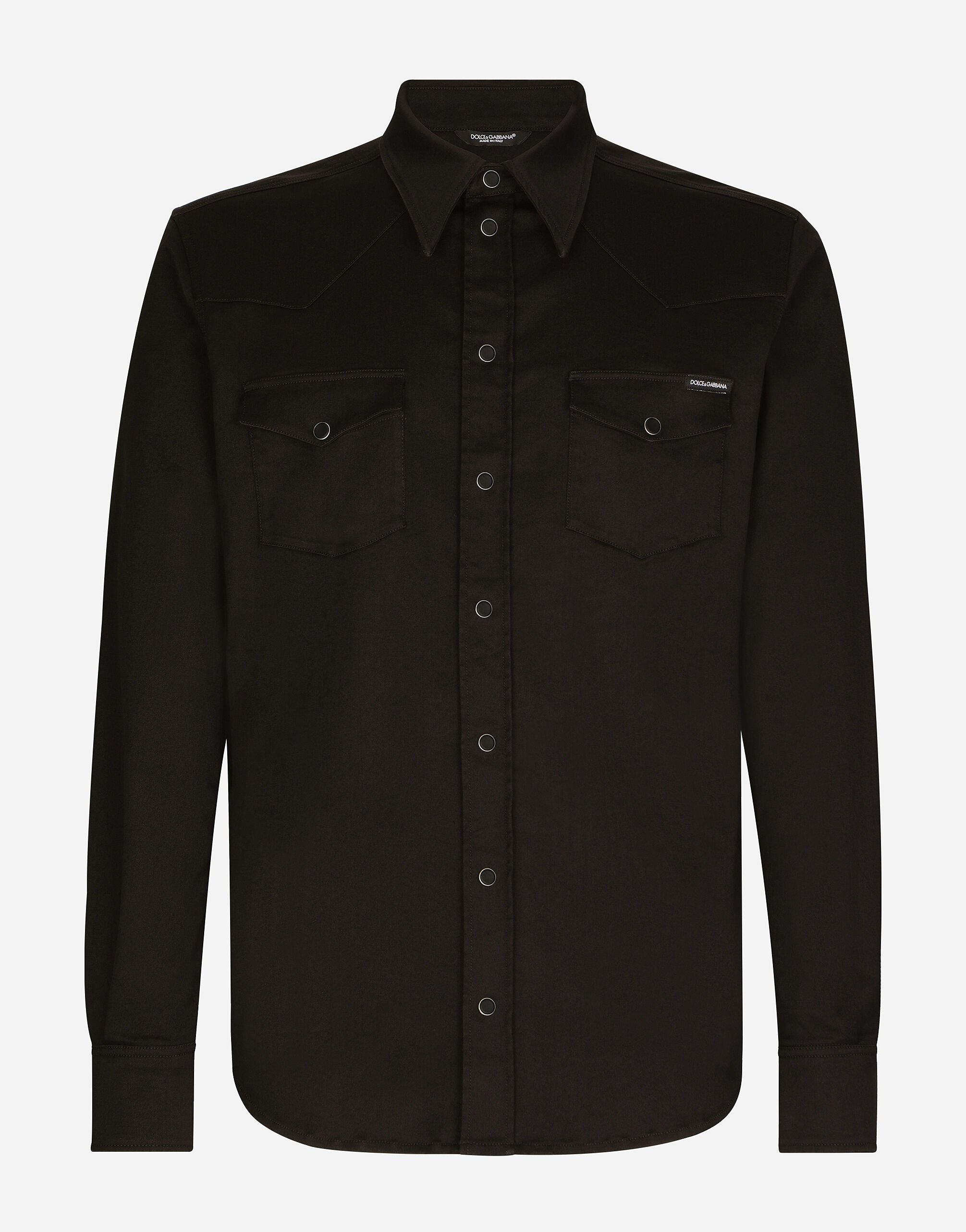 Dolce & Gabbana قميص من دنيم مرن أسود مطلي متعدد الألوان G9NL5DG8GW9