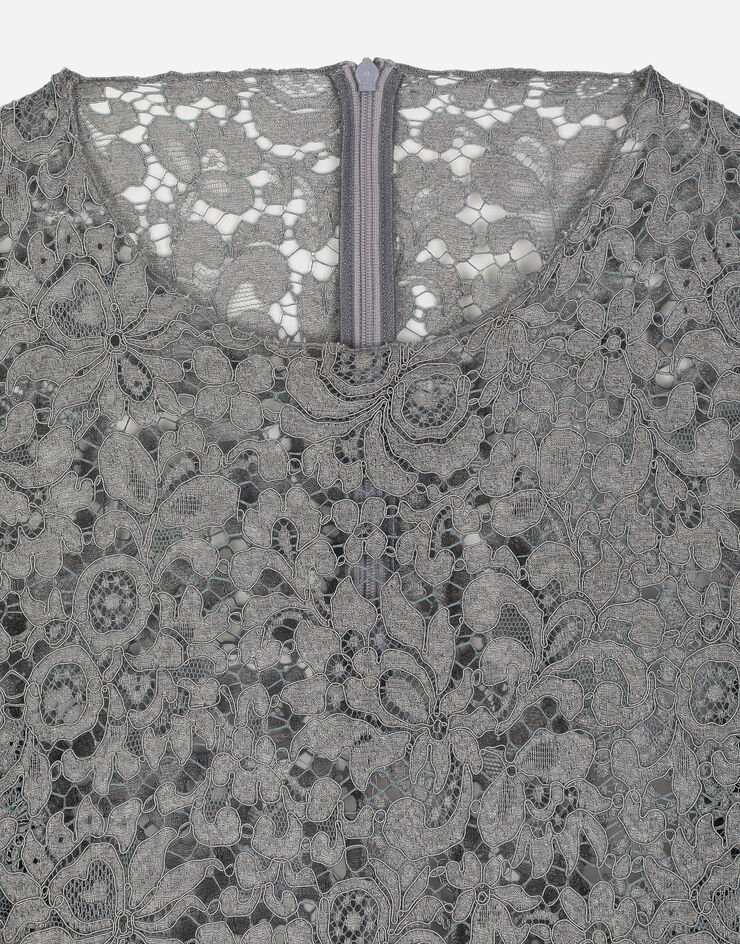 Dolce & Gabbana Rundhals-T-Shirt aus Spitze Grey G8RW2TFLM55